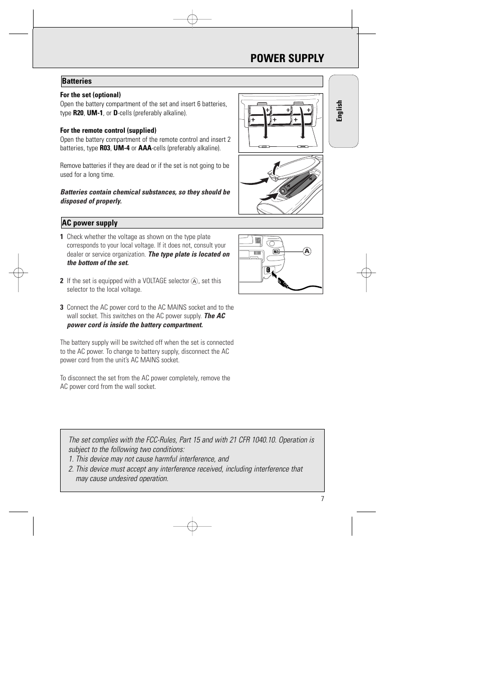 Power supply | Philips AZ1015-17 User Manual | Page 7 / 44