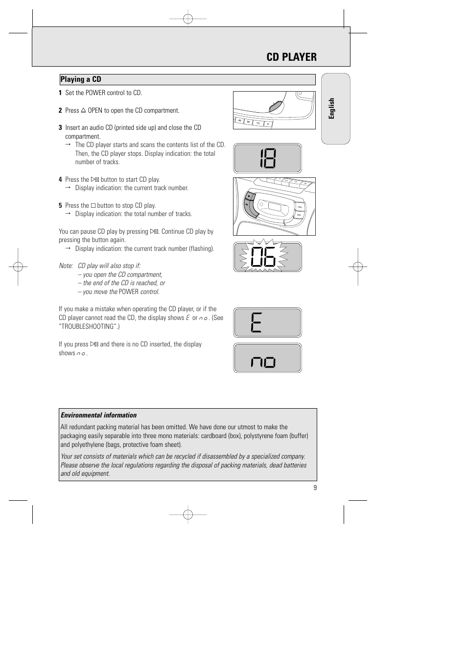 Cd player, Playing a cd | Philips AZ1015-17 User Manual | Page 9 / 44