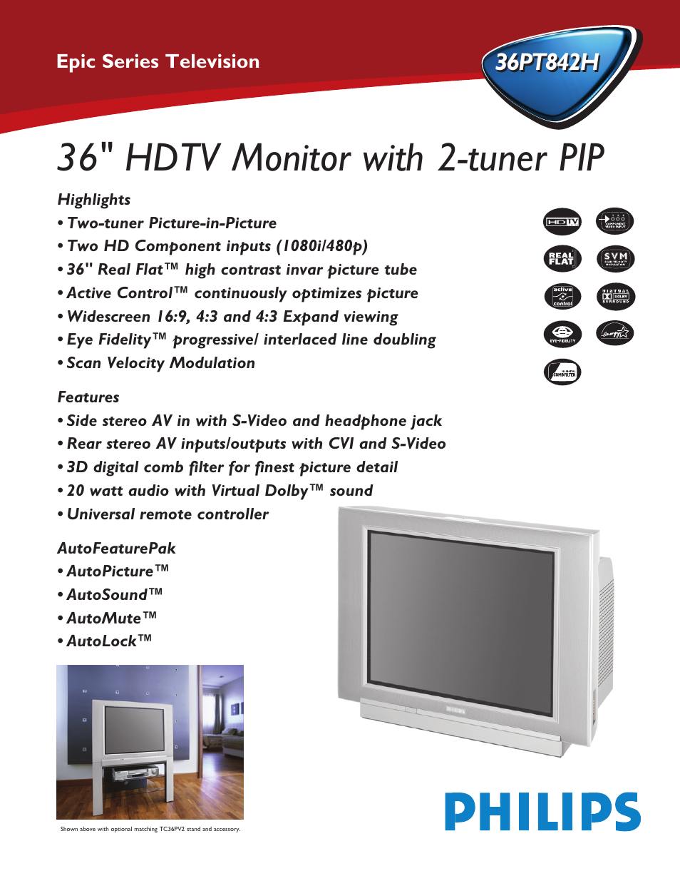 Philips 36PT842H User Manual | 2 pages