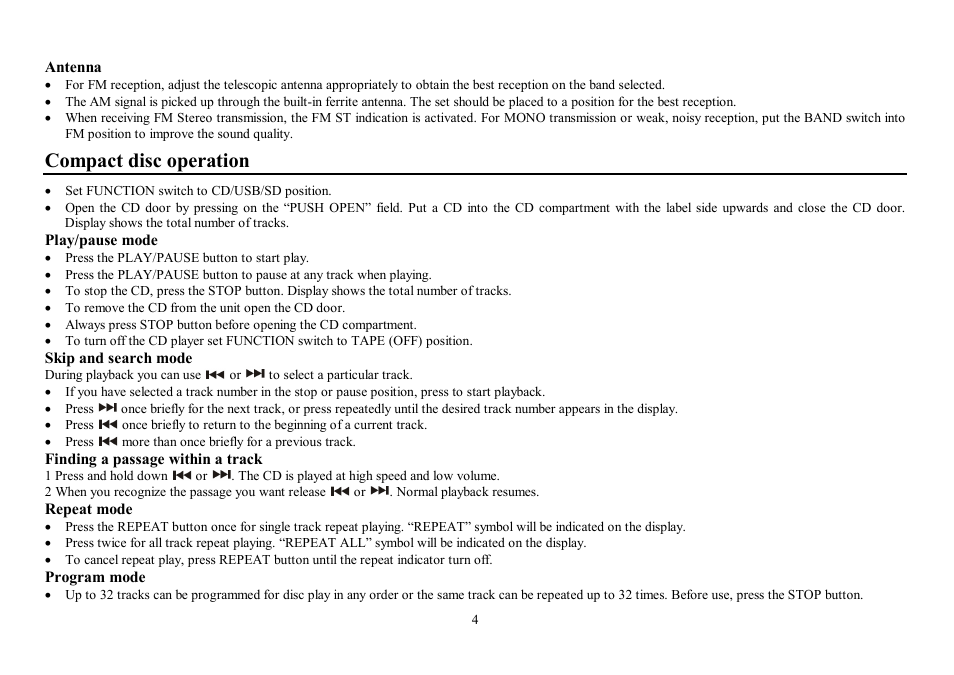 Compact disc operation | Hyundai H-1415 User Manual | Page 4 / 14