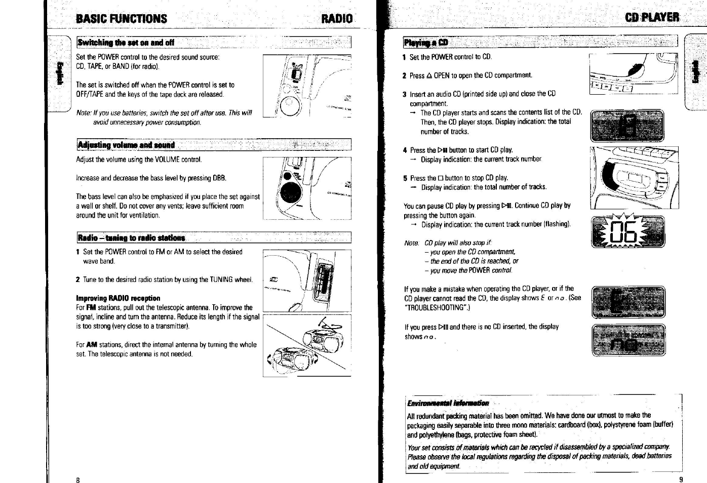 Basic fimcttons, I dw i«t on rod off, Badto-tnwfl to radio statioiia | Philips AZ1010-17 User Manual | Page 4 / 7