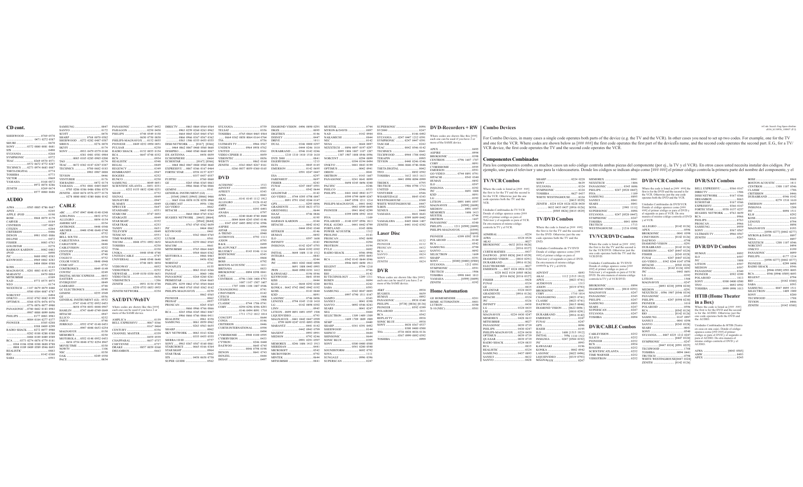 Sat/dtv/webtv, Cable, Cd cont | Audio, Laser disc, Componentes combinados, Dvd-recorders + rw, Home automation, Combo devices tv/vcr combos, Tv/dvd combos | Philips SRU5100-27 User Manual | Page 2 / 2