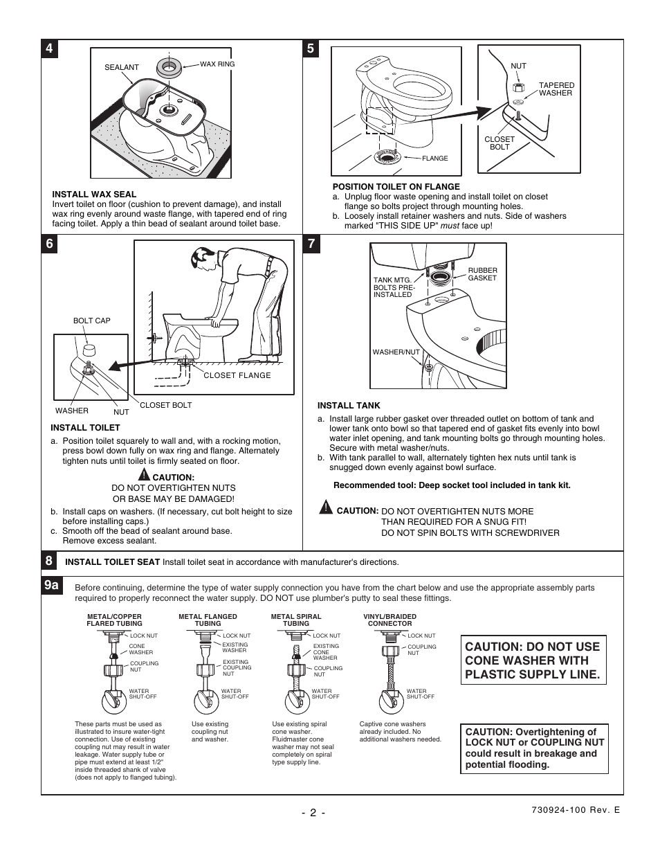 Installation instructions care and maintenance, Model 2073 flowise, Normal height elongated high efficiency toilet | Recommended tools and materials, 714 9a, 10 9b, 13 13a, Warning, Flowise, Het ten-year worry-free | American Standard FLOWISE 2073 User Manual | Page 2 / 5