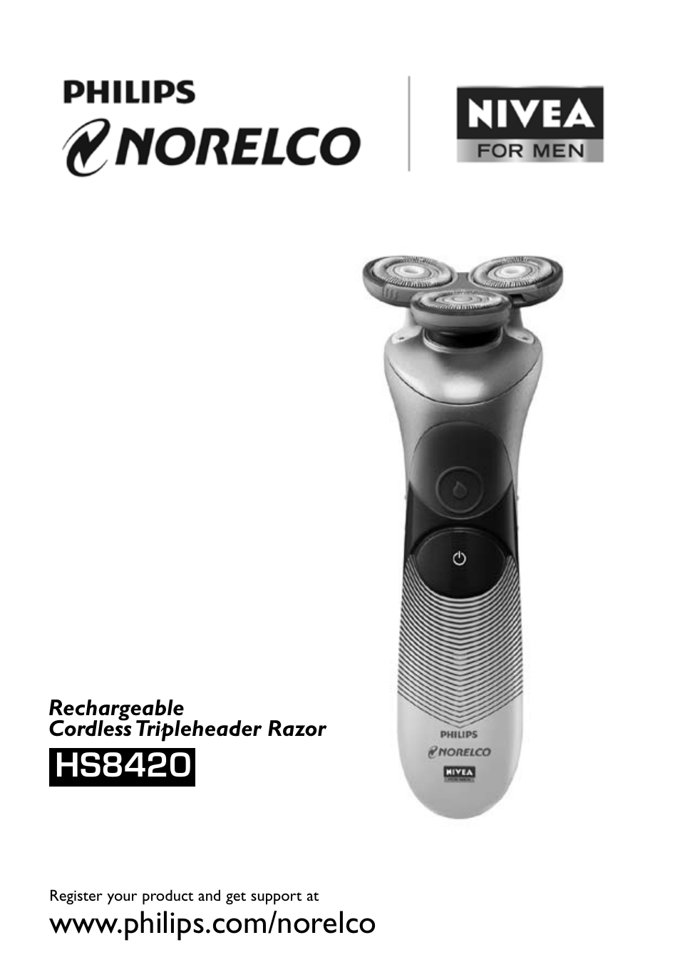 Philips Norelco NIVEA NIVEA FOR MEN razor HS8420 with battery indicator User Manual | 13 pages