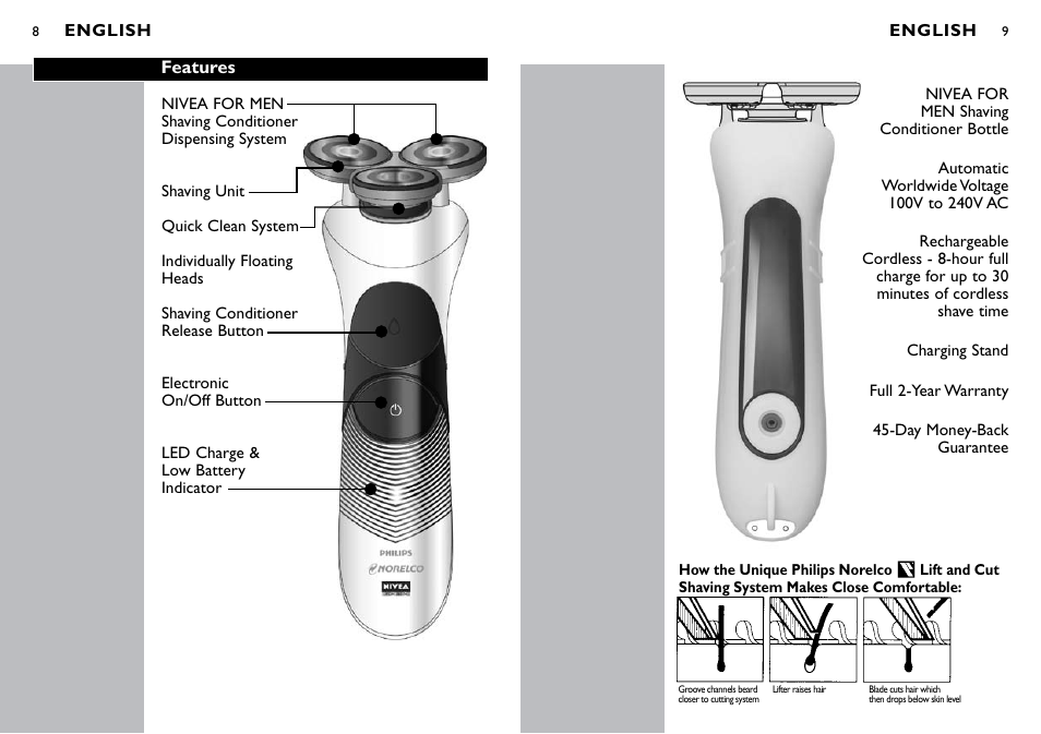 Philips Norelco NIVEA NIVEA FOR MEN razor HS8420 with battery indicator User Manual | Page 5 / 13