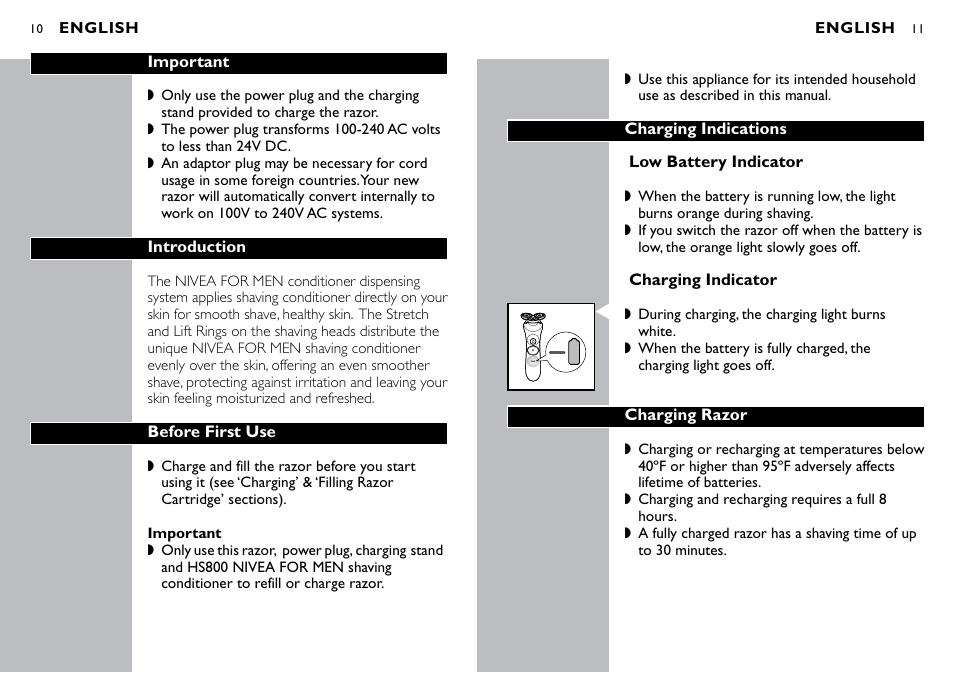 Philips Norelco NIVEA NIVEA FOR MEN razor HS8420 with battery indicator User Manual | Page 6 / 13