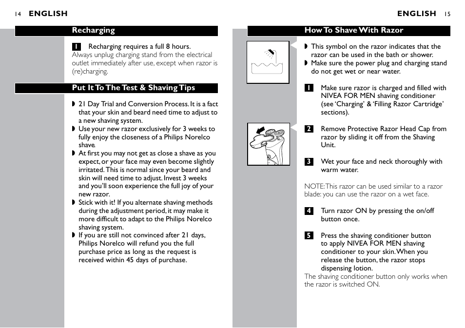 Philips Norelco NIVEA NIVEA FOR MEN razor HS8420 with battery indicator User Manual | Page 8 / 13