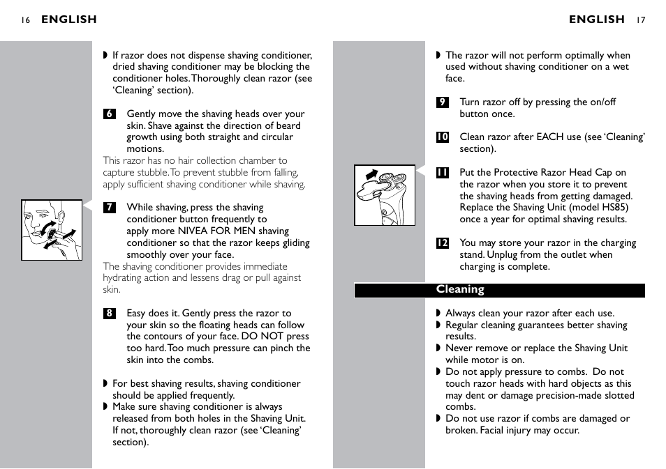Philips Norelco NIVEA NIVEA FOR MEN razor HS8420 with battery indicator User Manual | Page 9 / 13
