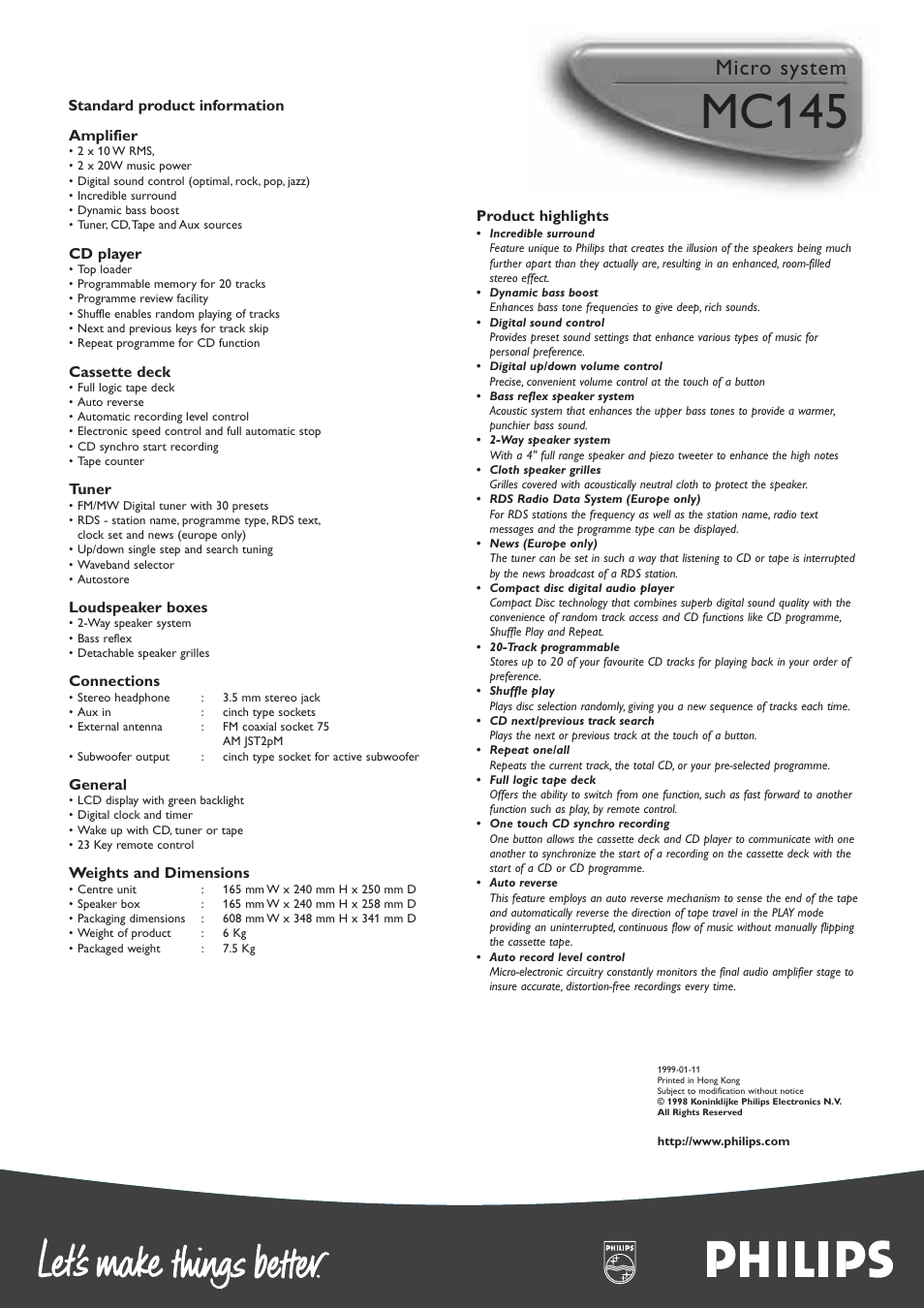 Mc145, Micro system | Philips MC145C-37 User Manual | Page 2 / 2