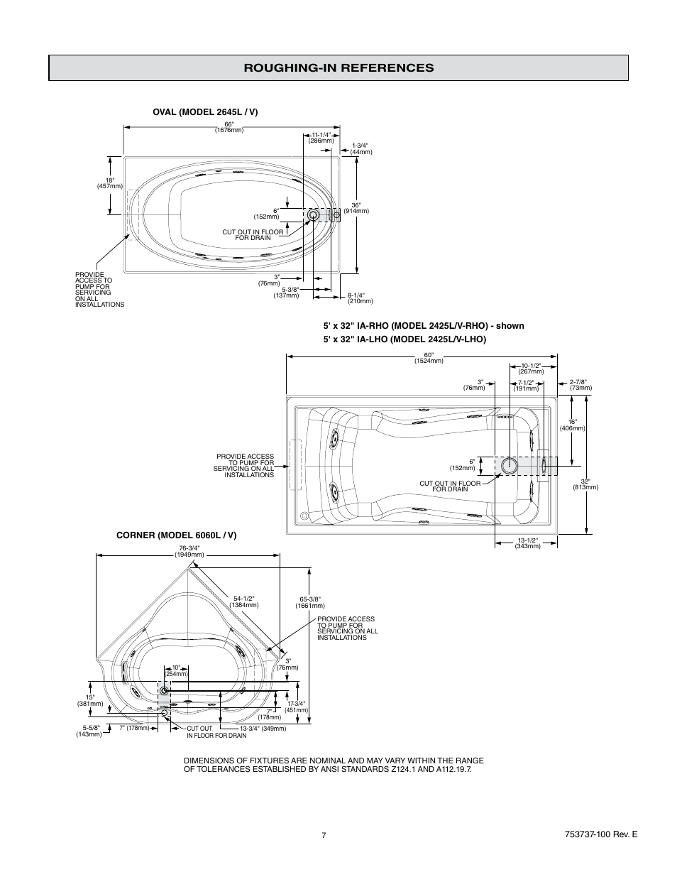 Roughing-in references | American Standard 7236L / V User Manual | Page 7 / 17