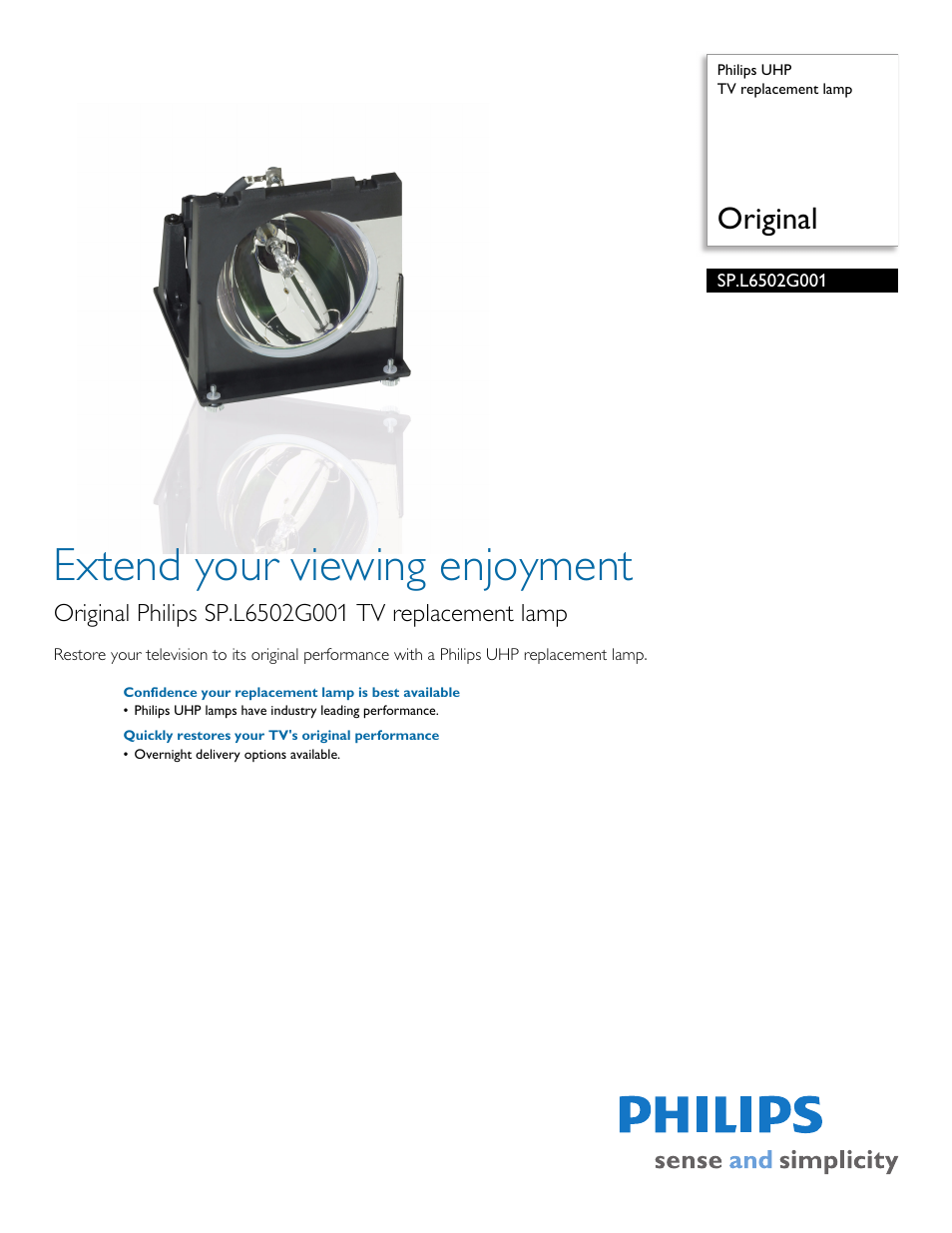 Philips SP.L6502G001 User Manual | 2 pages
