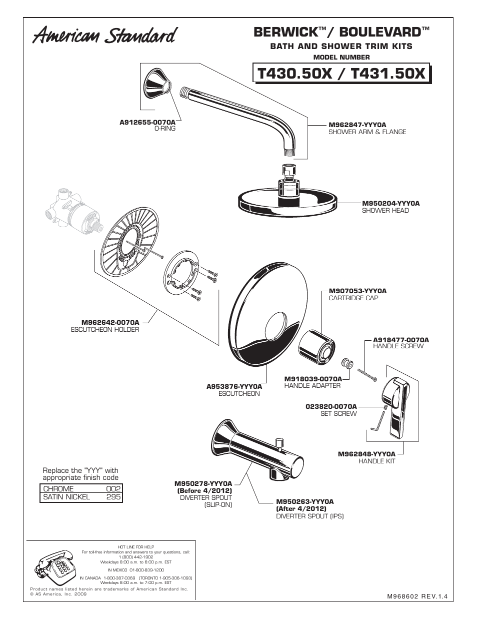 Berwick, Boulevard | American Standard BERWICK T430.50X User Manual | Page 4 / 4
