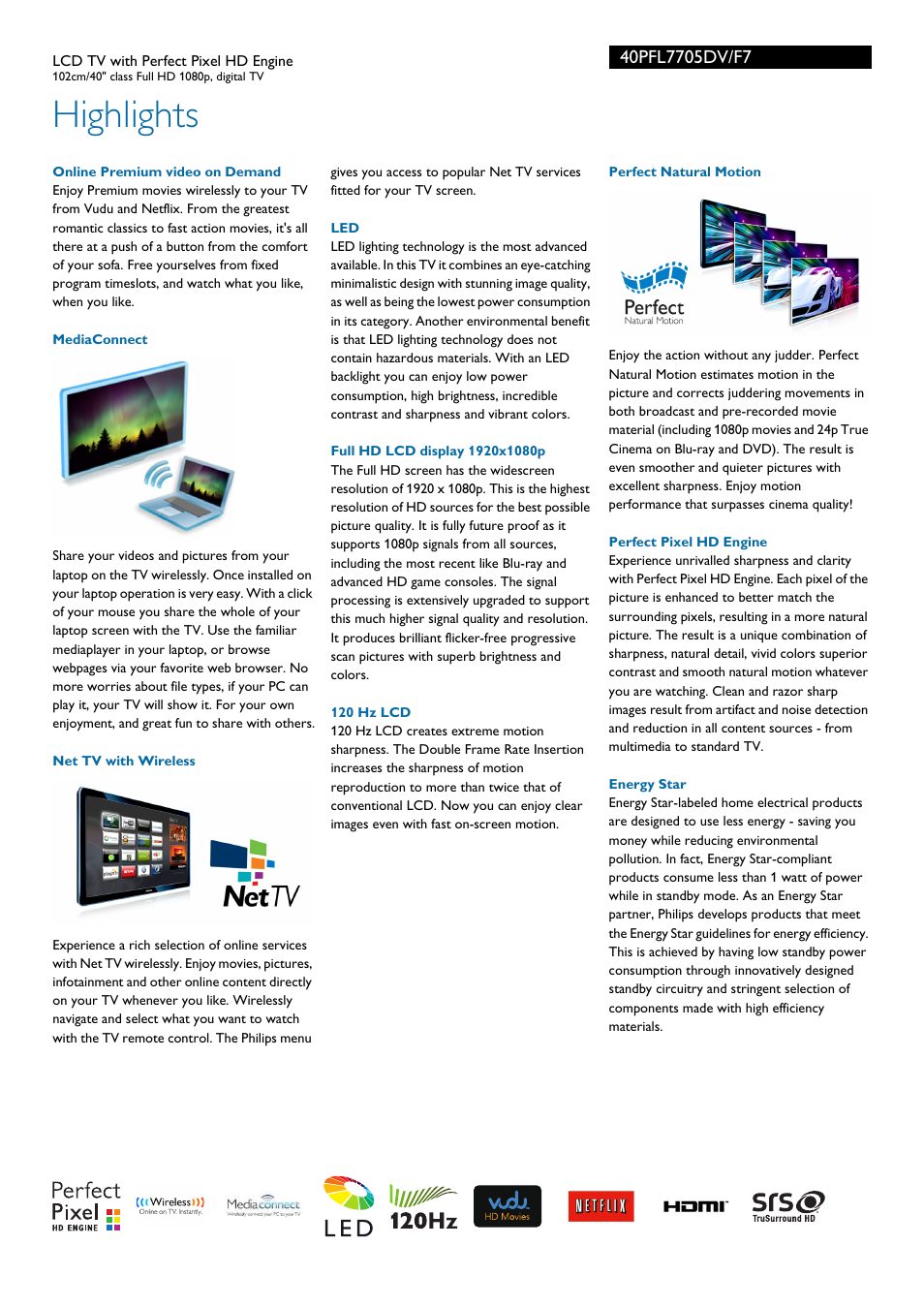 Highlights | Philips 40PFL7705DV-F7 User Manual | Page 2 / 3