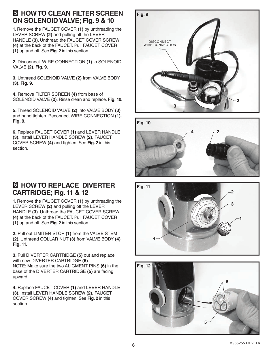 How to replace diverter cartridge; fig. 11 & 12 | American Standard Selectronic Proximity Integrated Faucet with Optional Above Deck Mixing 705.215 User Manual | Page 7 / 9