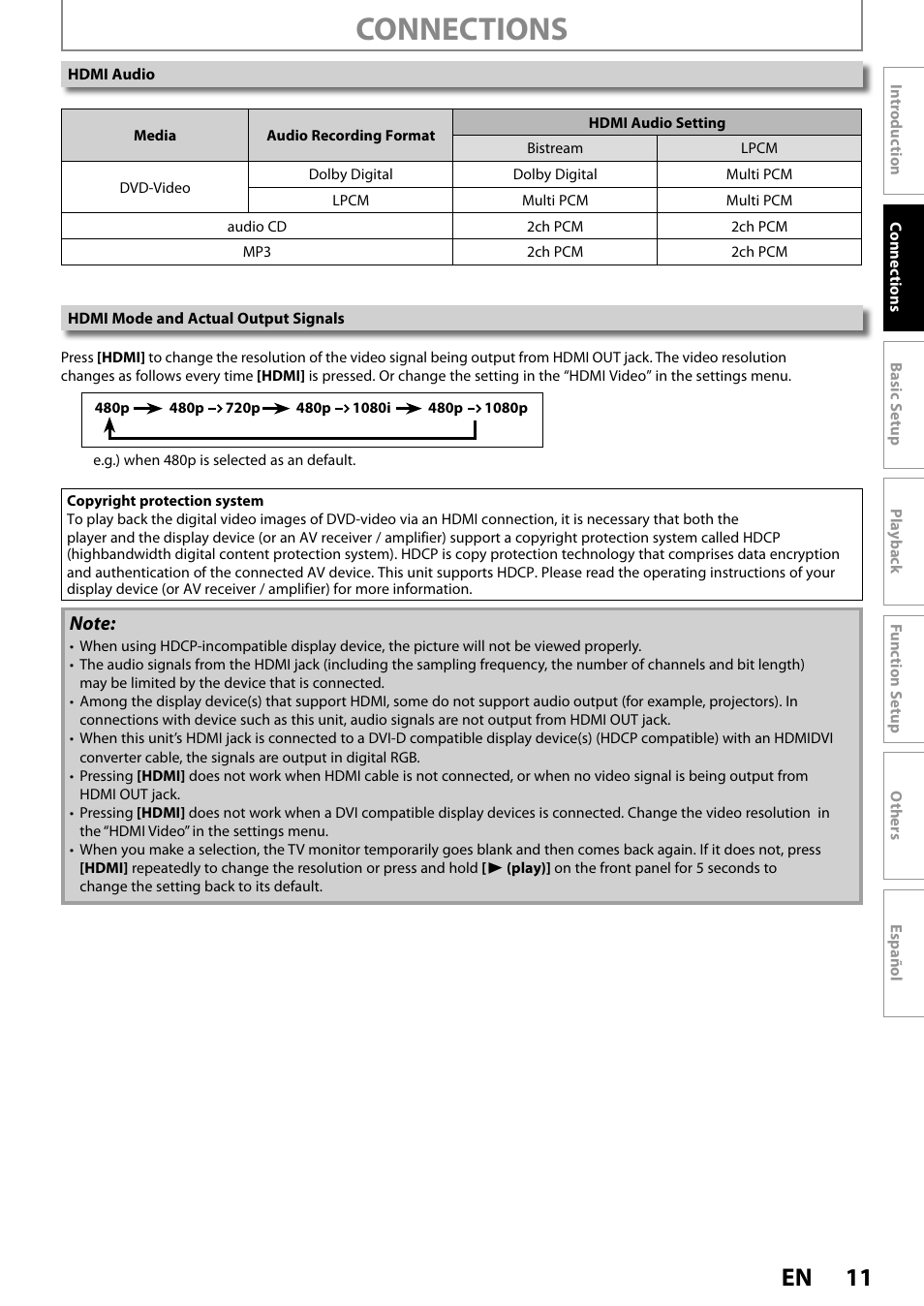 Connections, 11 en | Philips DVP3570-F7 User Manual | Page 11 / 32