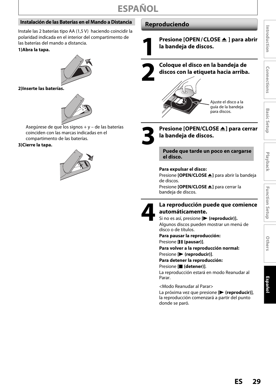 Reproduciendo, Espa ñol | Philips DVP3570-F7 User Manual | Page 29 / 32