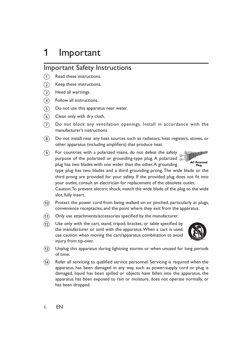 1important, Important safety instructions | Philips PET741W-17 User Manual | Page 6 / 19