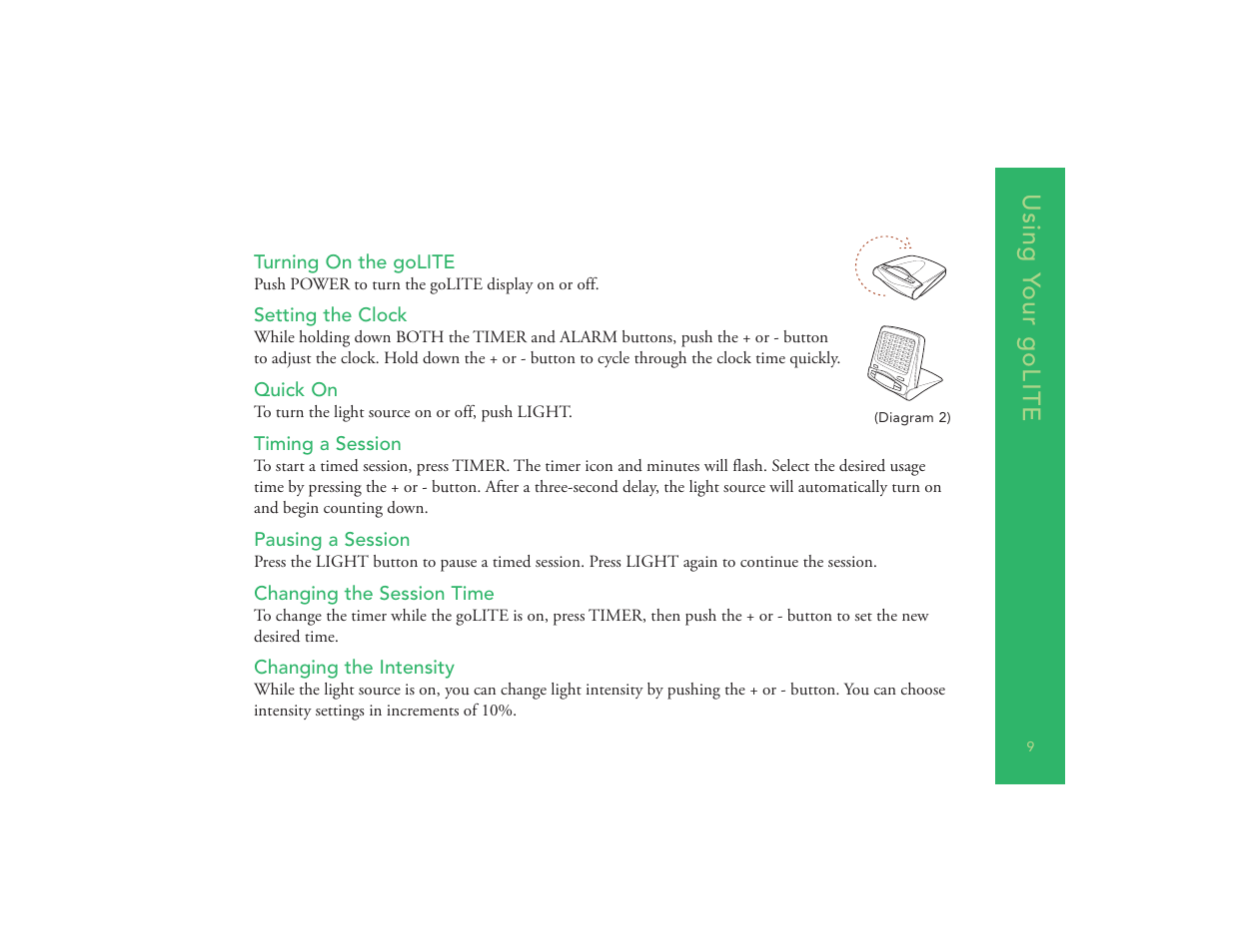 Using y our golite | Philips goLITE M2 HF3230 User Manual | Page 11 / 18