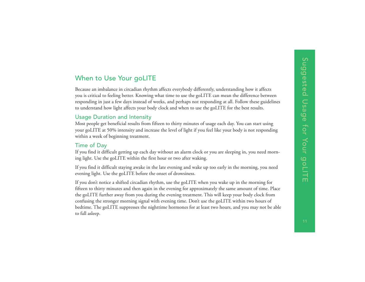 Suggested usage for y our golite | Philips goLITE M2 HF3230 User Manual | Page 13 / 18