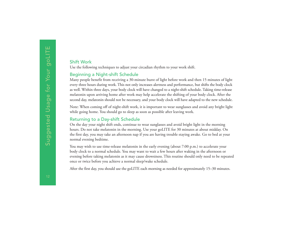 Suggested usage for y our golite | Philips goLITE M2 HF3230 User Manual | Page 14 / 18
