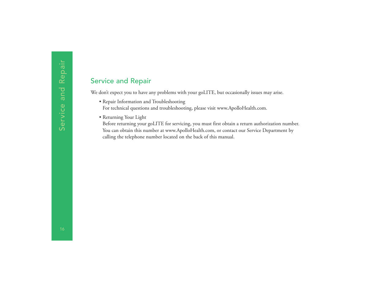 Service and repair | Philips goLITE M2 HF3230 User Manual | Page 18 / 18