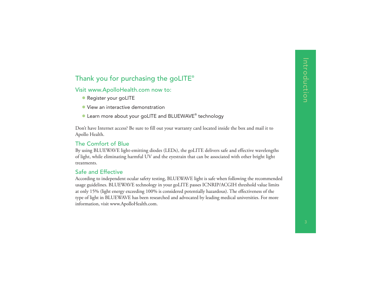 Intr oduction | Philips goLITE M2 HF3230 User Manual | Page 5 / 18