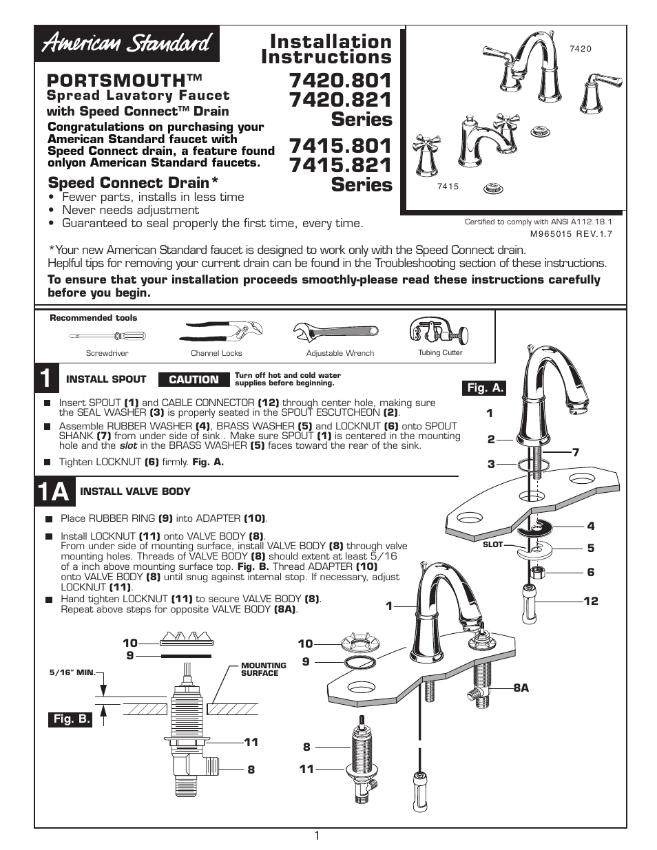 American Standard PORTSMOUTH 7415.801 User Manual | 8 pages