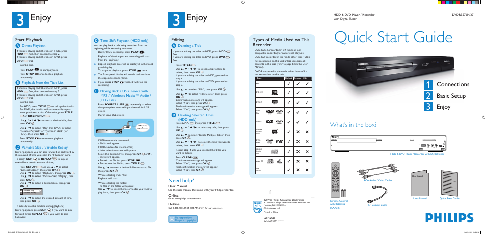 Philips DVDR3576H-37 User Manual | 2 pages