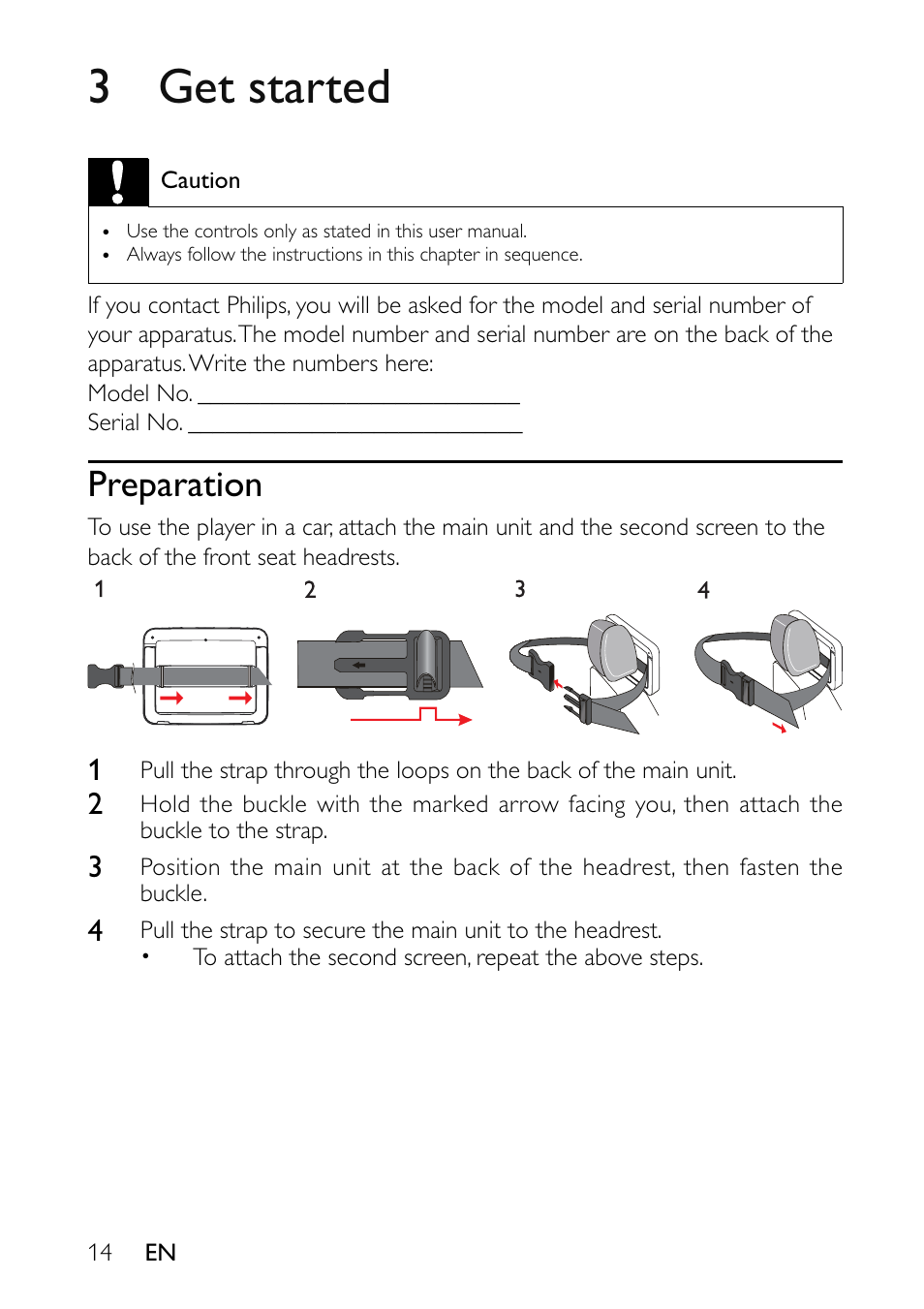 3 get started, Preparation | Philips PET7402-37B User Manual | Page 14 / 25