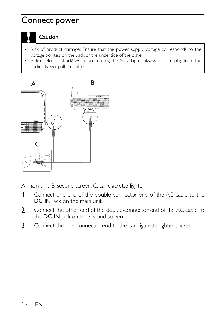 Connect power | Philips PET7402-37B User Manual | Page 16 / 25