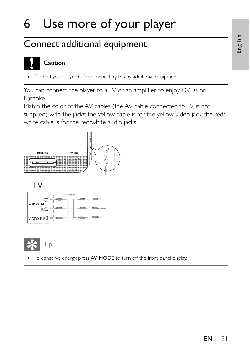 6 use more of your player, Connect additional equipment | Philips PET7402-37B User Manual | Page 21 / 25