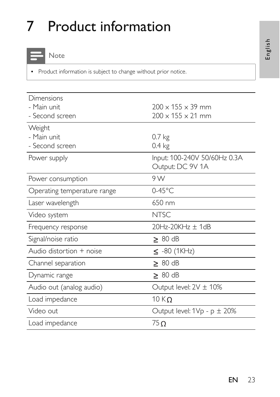 7 product information | Philips PET7402-37B User Manual | Page 23 / 25