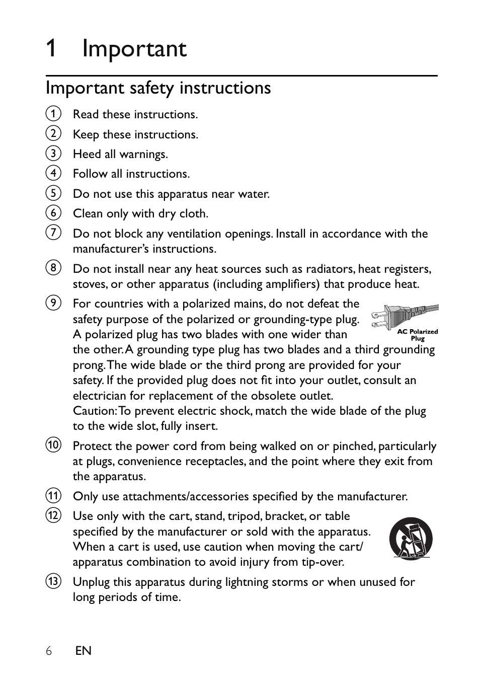 1 important, Important safety instructions | Philips PET7402-37B User Manual | Page 6 / 25