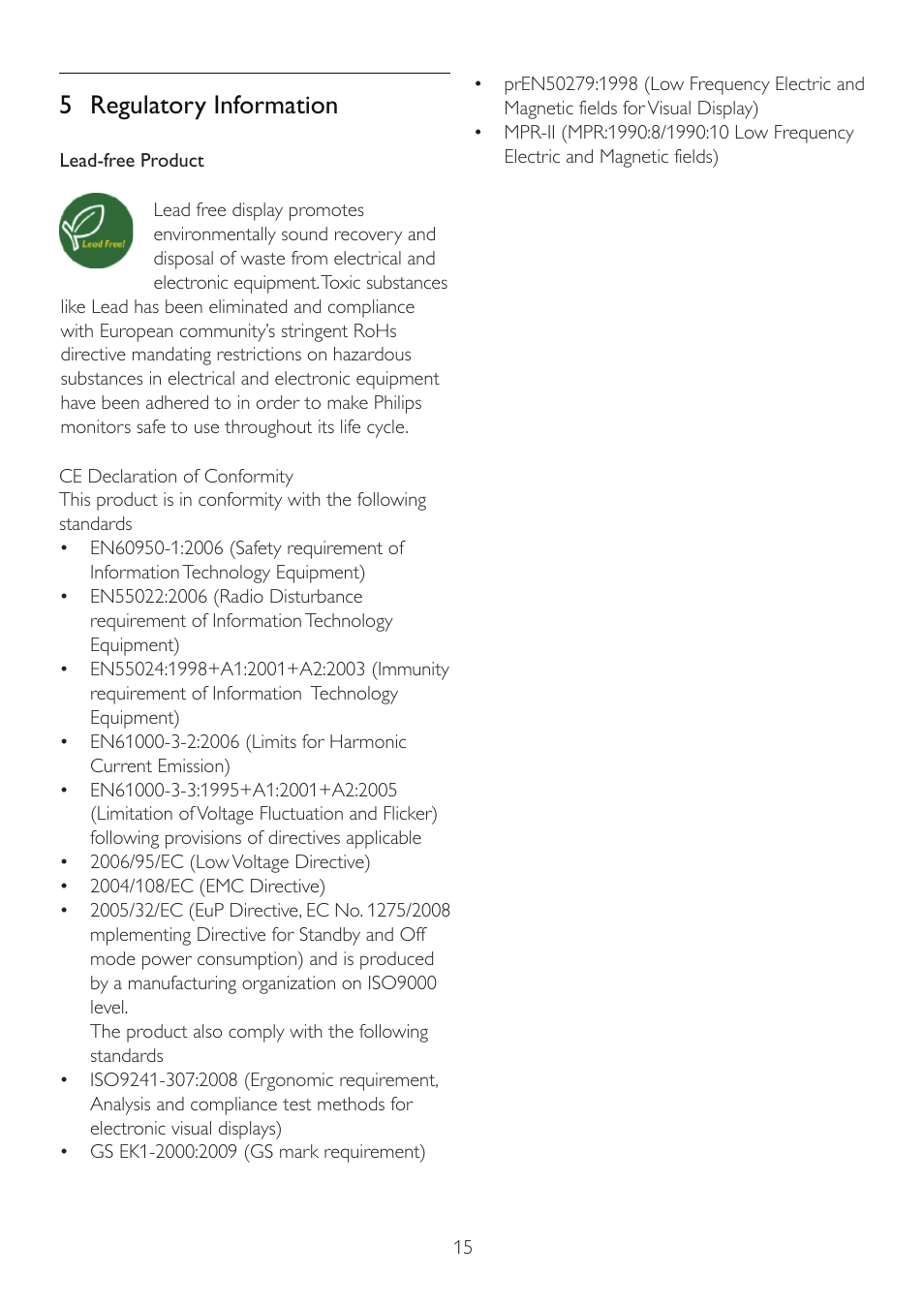 5 regulatory information | Philips 190E2FB-00 User Manual | Page 17 / 39