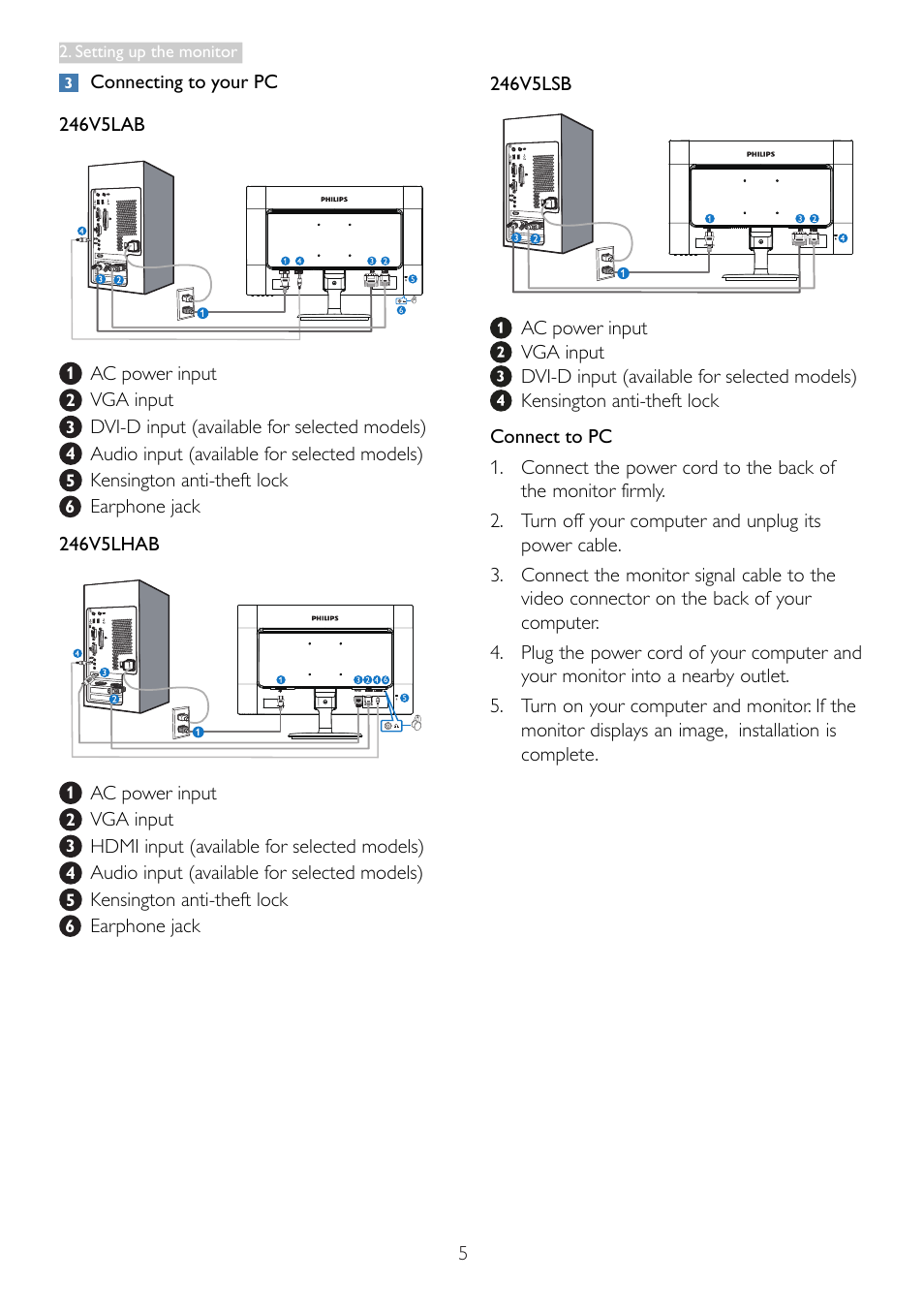 Philips 246V5LHAB-27 User Manual | Page 7 / 37