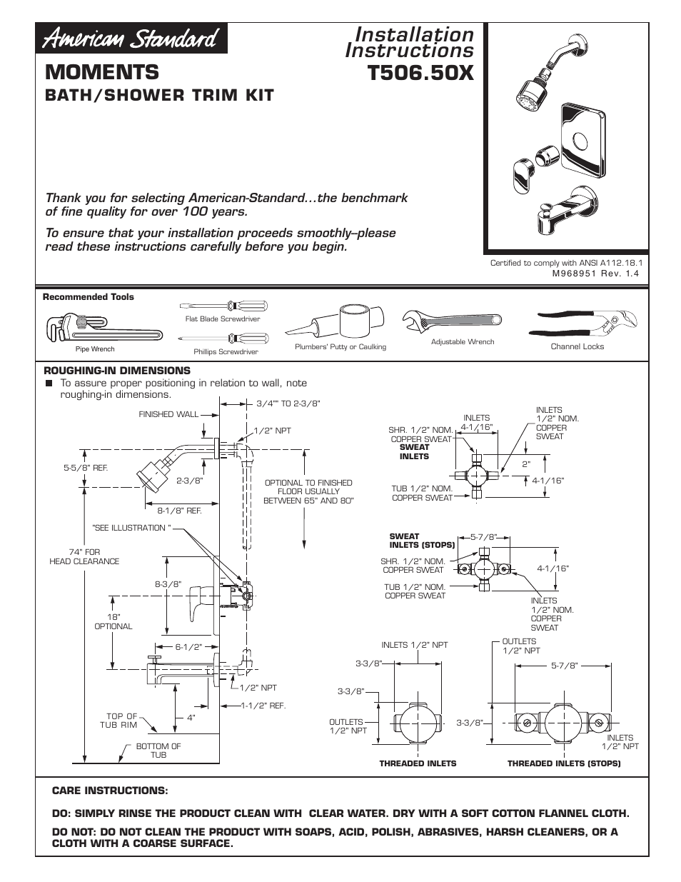 American Standard MOMENTS T506.50X User Manual | 3 pages