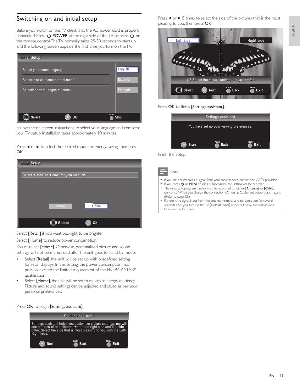 Switching on and initial setup | Philips 32PFL3505D-F7 User Manual | Page 12 / 34