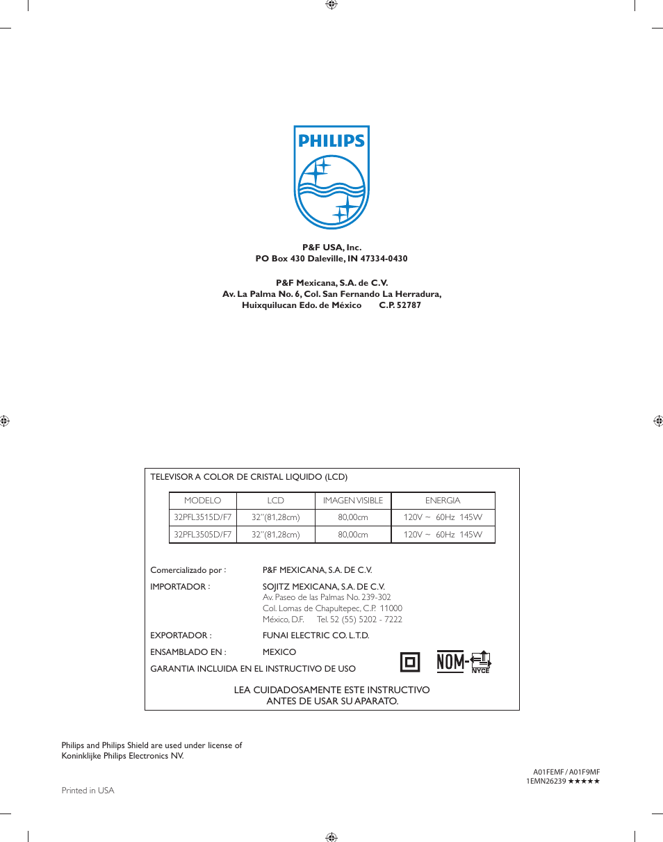 Philips 32PFL3505D-F7 User Manual | Page 34 / 34