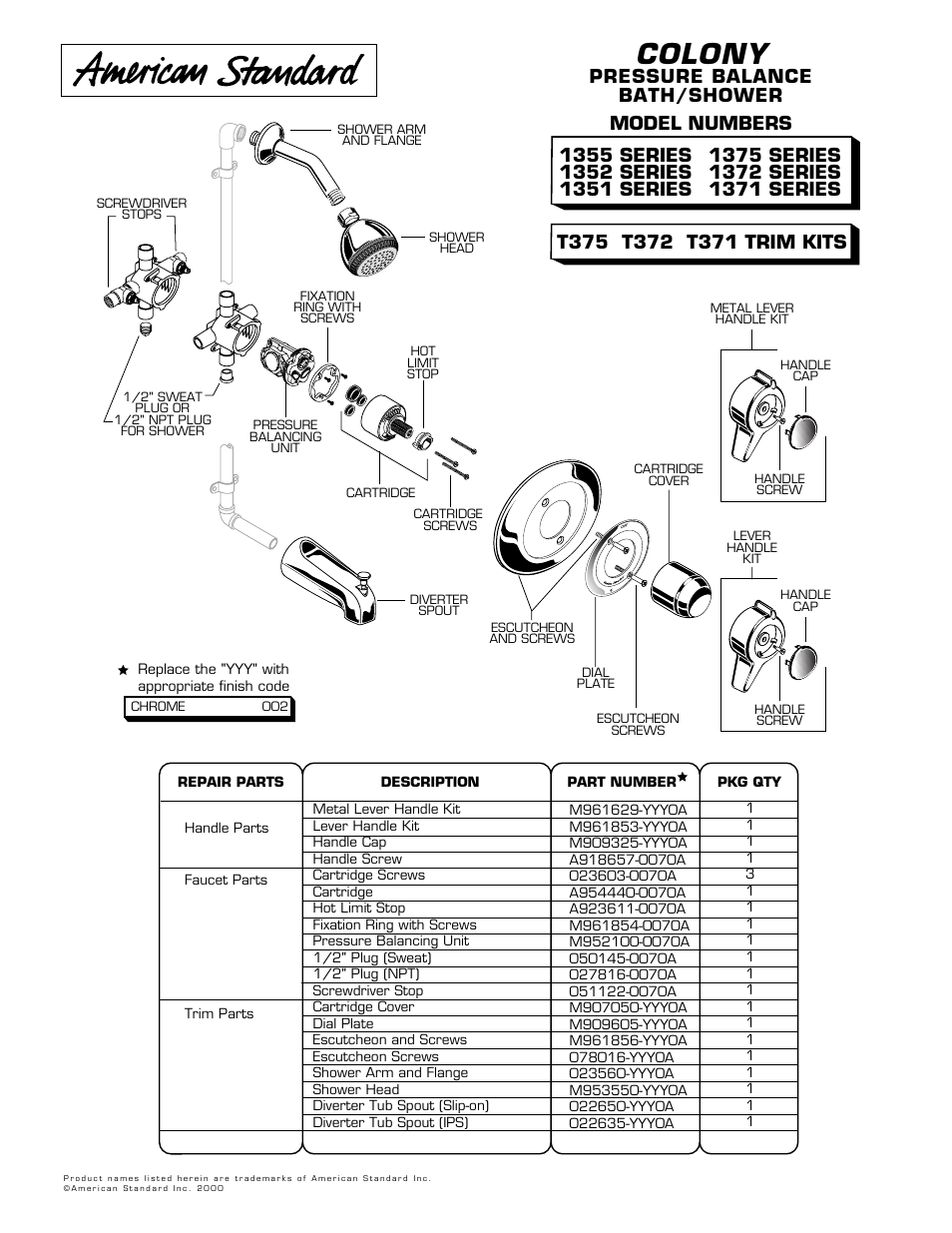 American Standard Colony 1371 SERIES User Manual | 1 page