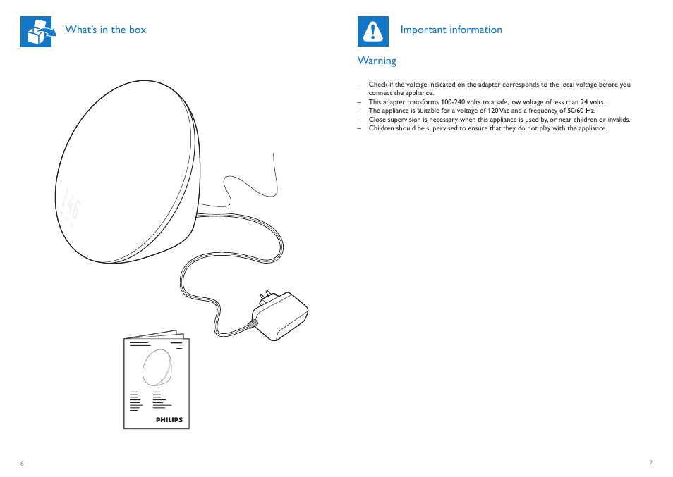 What’s in the box important information warning | Philips HF3510-60 User Manual | Page 4 / 14