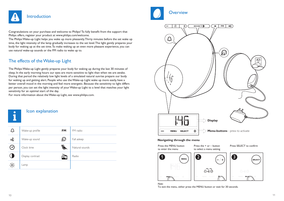 The effects of the wake-up light, Introduction, Icon explanation | Overview | Philips HF3510-60 User Manual | Page 6 / 14