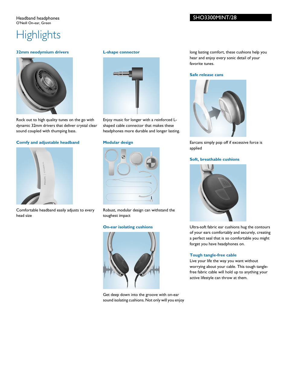 Highlights | Philips SHO3300MINT-28 User Manual | Page 2 / 3