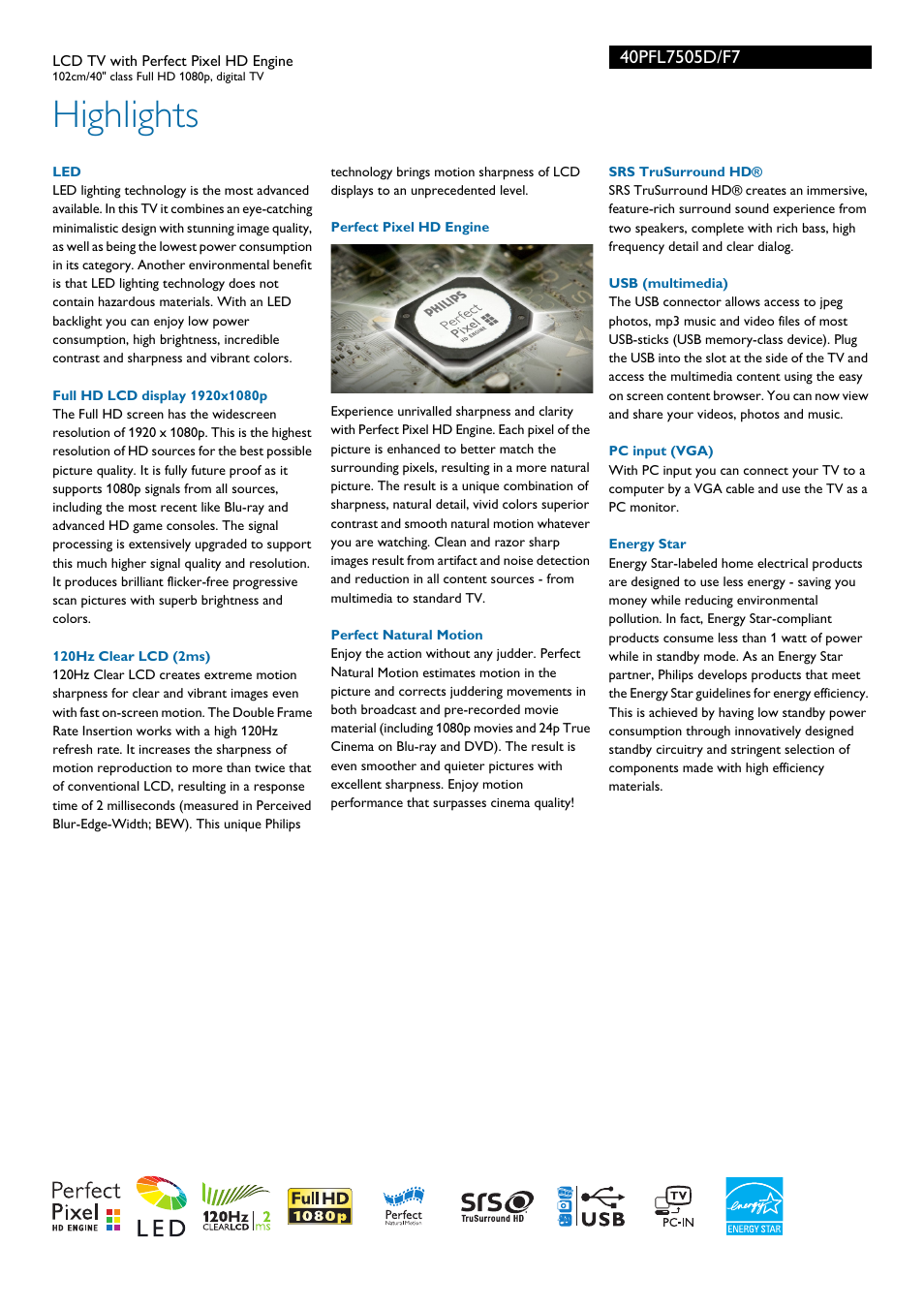 Highlights | Philips 40PFL7505D-F7 User Manual | Page 2 / 3