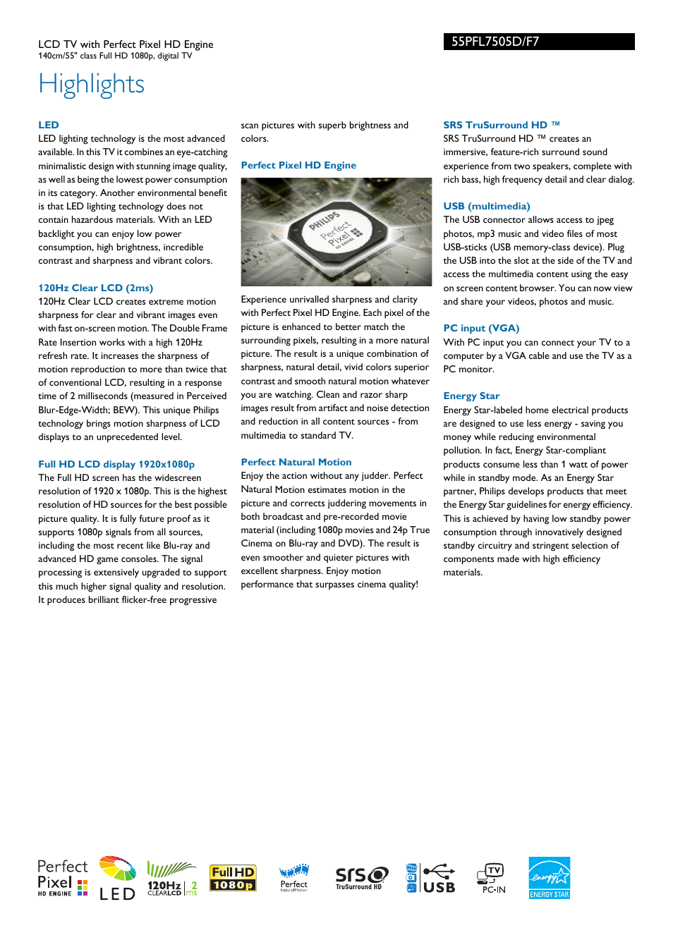 Highlights | Philips 55PFL7505D-F7 User Manual | Page 2 / 3