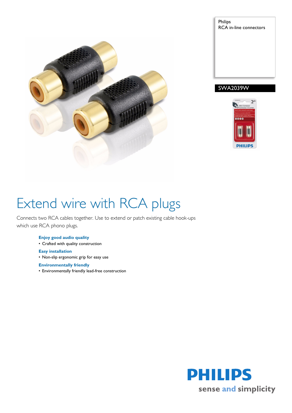 Philips RCA in-line connectors SWA2039W User Manual | 2 pages