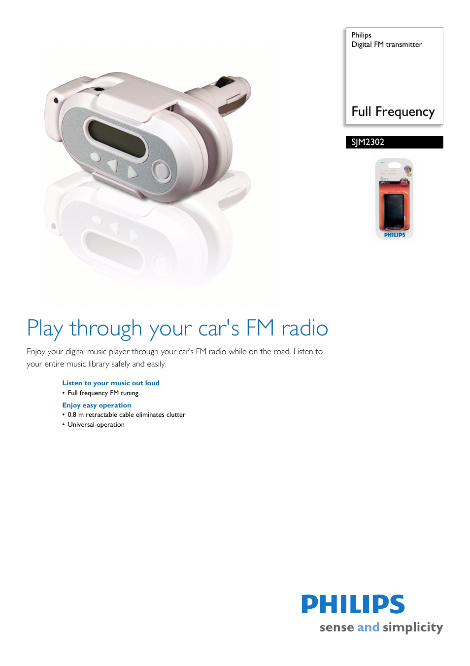 Philips Digital FM transmitter SJM2302 Full Frequency User Manual | 2 pages