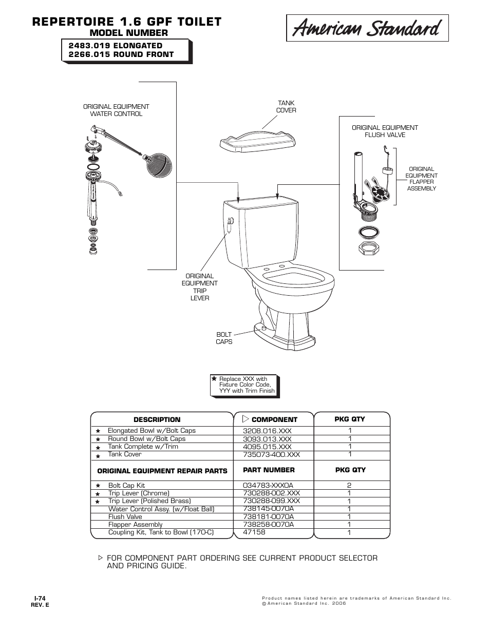 American Standard 2266.015 Round Front User Manual | 1 page