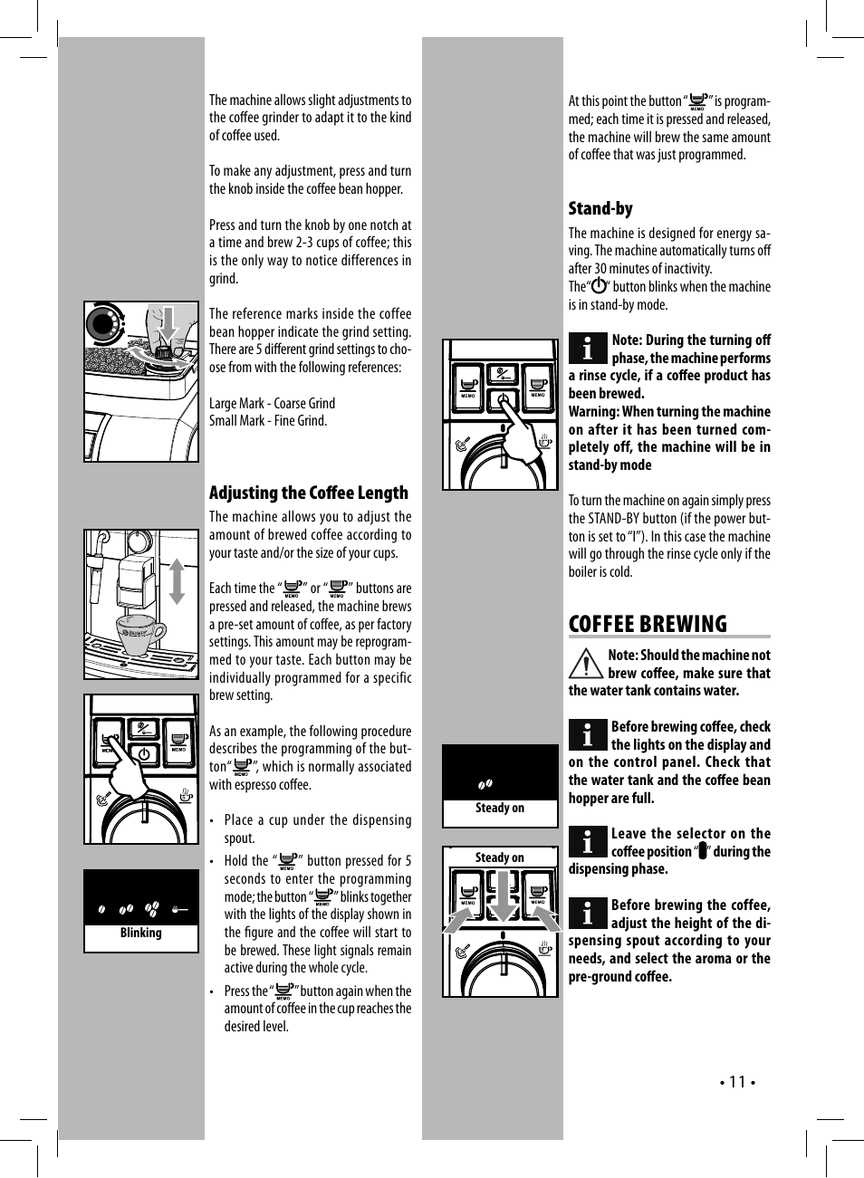 Coffee brewing, Stand-by, Adjusting the coff ee length | Philips HD8833-47 User Manual | Page 11 / 28