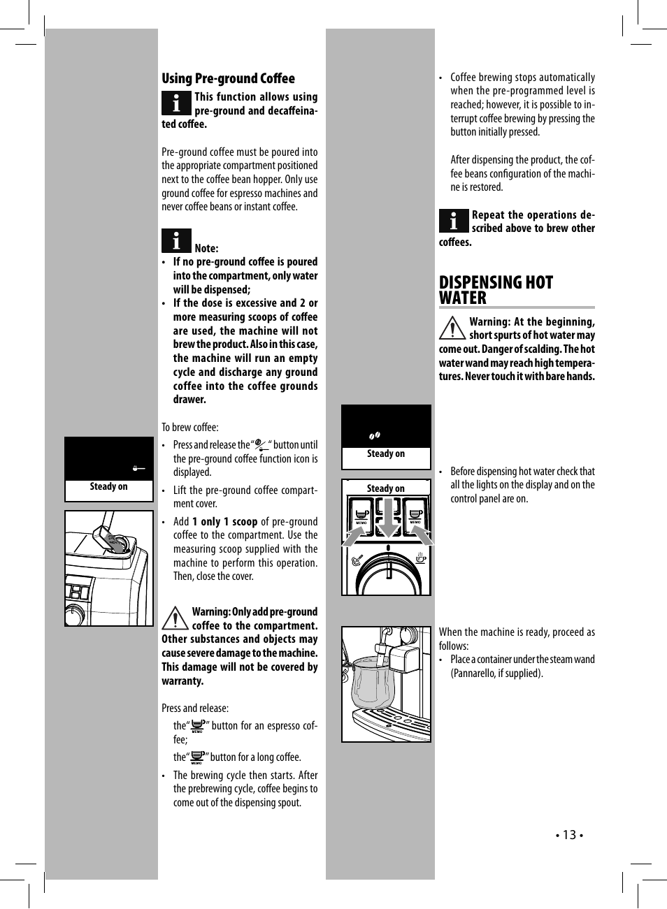 Dispensing hot water, Using pre-ground coff ee | Philips HD8833-47 User Manual | Page 13 / 28