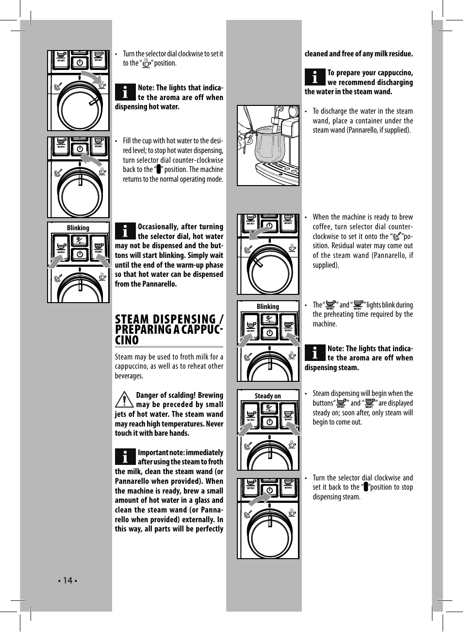 Steam dispensing / preparing a cappuc- cino | Philips HD8833-47 User Manual | Page 14 / 28